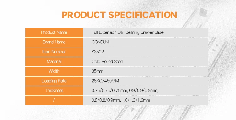 Full Extension Ball Bearing furniture tools Telescopic rieles para cajones taiming drawer slides