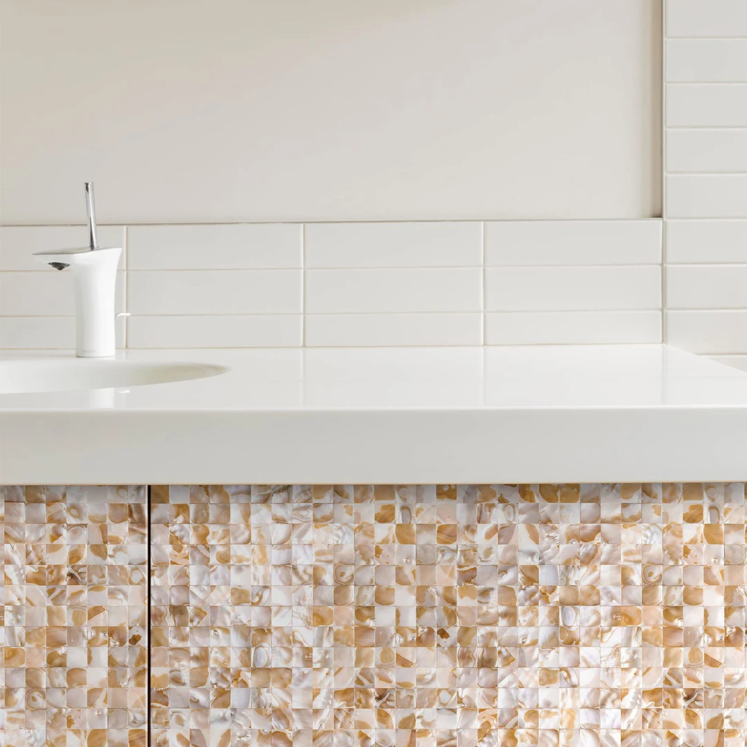 KASARO Glossy Tiles Shell Mosaic Bathroom Tile Mother Of Pearl Shell Mosaic Floor Tile For Bathroom Kitchen