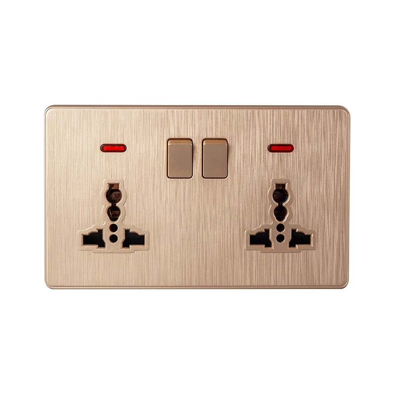 Household 86*146mm multi-purpose wall socket and switch PC golden brushed neon light 45A 110V 250V switch