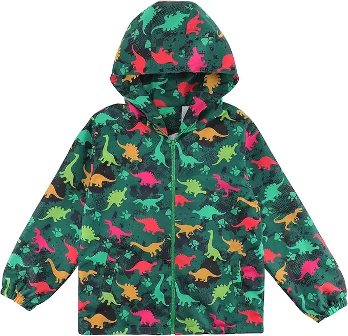 OEM service new arrive child rain jacket mesh lining breathable waterproof Dinosaur printing water proof jackets rain coat