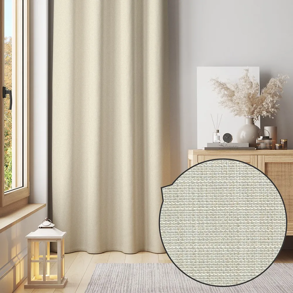 2025 Best 5 Star Linen Look Fireproof Jacquard Polyester Hotel Blackout Curtain Fabric For The Living Room