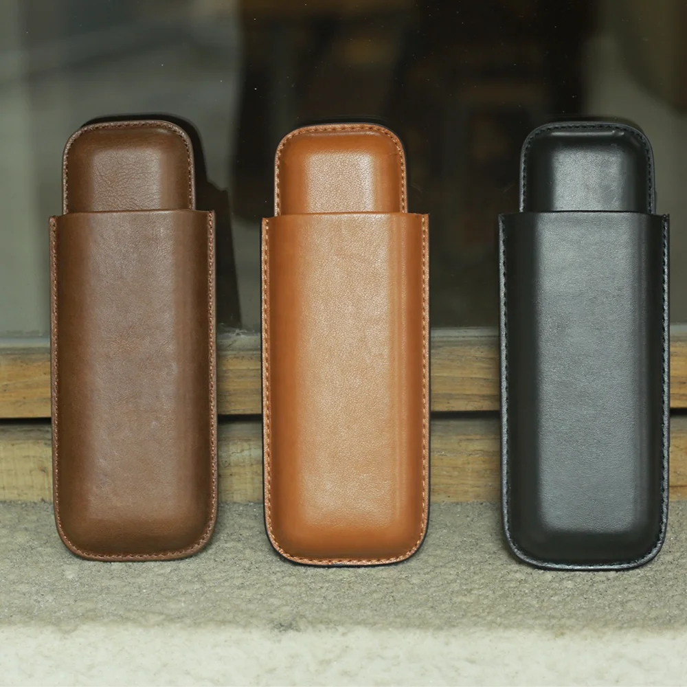 Индивидуальный портативный высококачественный чехол ручной работы из натуральной кожи для сигар с резаком, подарочный набор