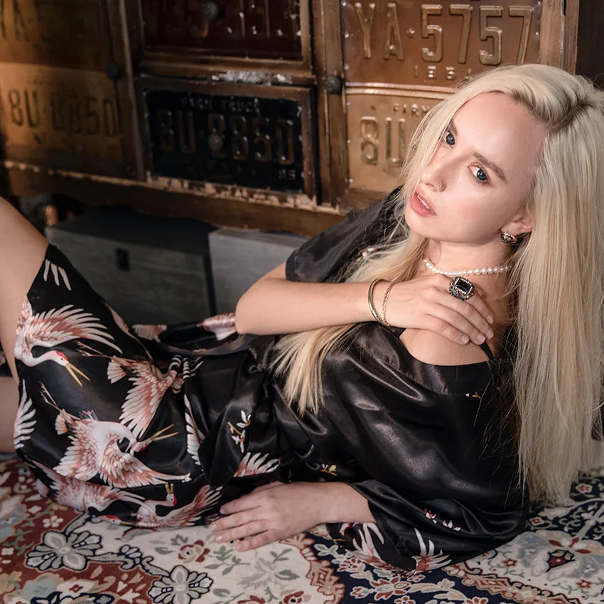 Crane Nightgown Plus Size Dressing Simulation Silk Satin Bathrobe Homewear For Women Pajamas