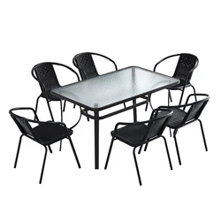 Langfang Furniture Glass Coffee Table Set for Dinning Garden Table and Chairs Rattan