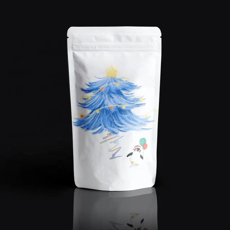 Custom Sweet Gift Packaging Plastic Stand Up Zipper Pouch Unique Merry Christmas Candy Bag With Clear Front Window