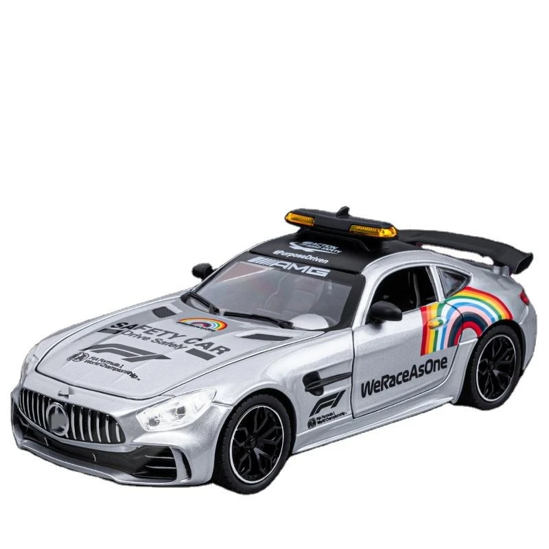Модель игрушки 1:24 Автомобиля AMG GTR Police Ver. Детализированное освещение интерьера, звук открытых дверей, коллекционный орнамент, качественный подарок
