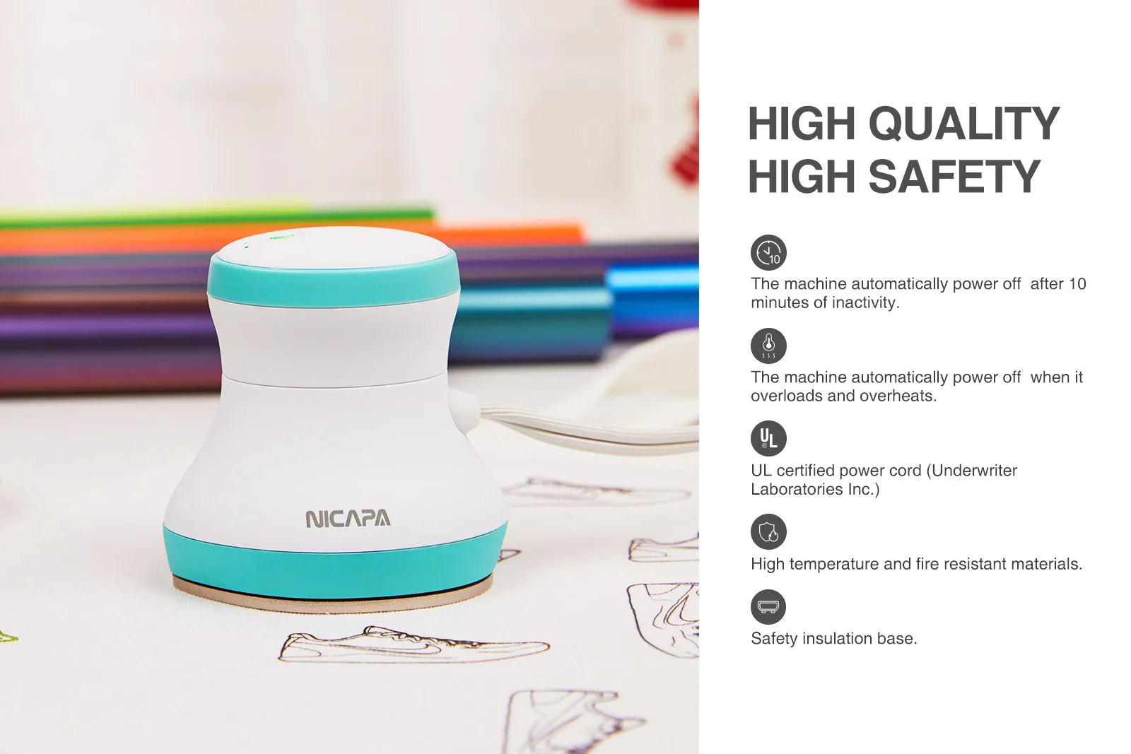 Nicapa 220-240V Euro Plug Easy to Transfer Blue Mini Heat Press Machine for Printing T Shirts Shoes Hats HTV Vinyl Projects