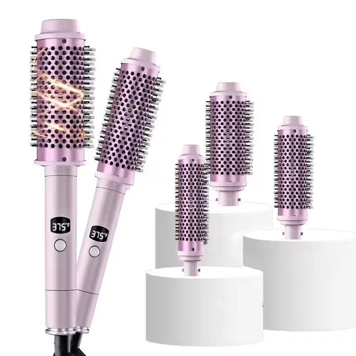 Salon Style Volume Tourmaline Infused Ceramic Barrel Ionic Technology Frizz-Free Thermal Brush Three Barrel Airless Electric