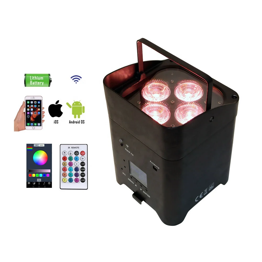 Easy to carry party light Wifi/Wireless DMX/Remote Control LED Battery Uplight  4*18W RGBWA+UV 6in1 battery powered light