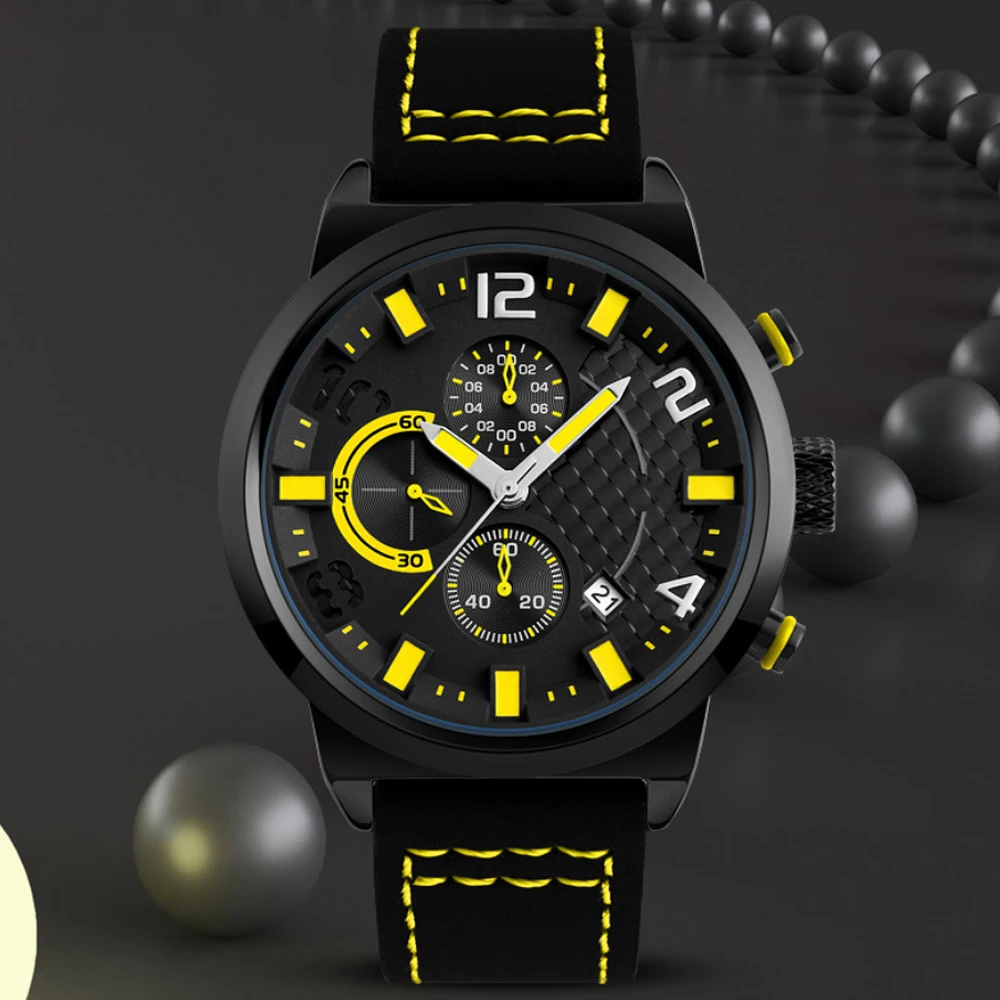 Best Men Japan Quartz Movement watch Chronograph Style Leather strap Quartz Men Luxury Wrist Watches