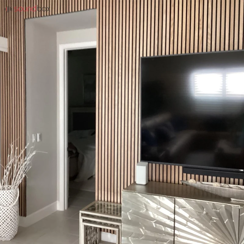 Soundbox Noise Reduction Slat Wall Panel Acoustic Polyester Wooden Felt Acoustic Privacy Panels for Home Studio