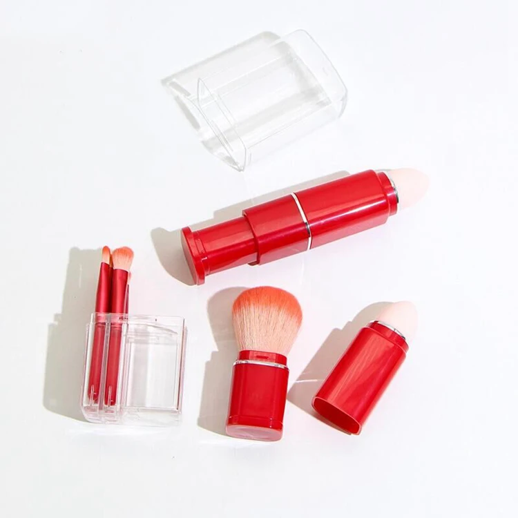 Short Handle Round Mushroom Head Nail Dust Face Foundation Blush Kabuki Powder Makeup Brush With Pu Zip Box Packing