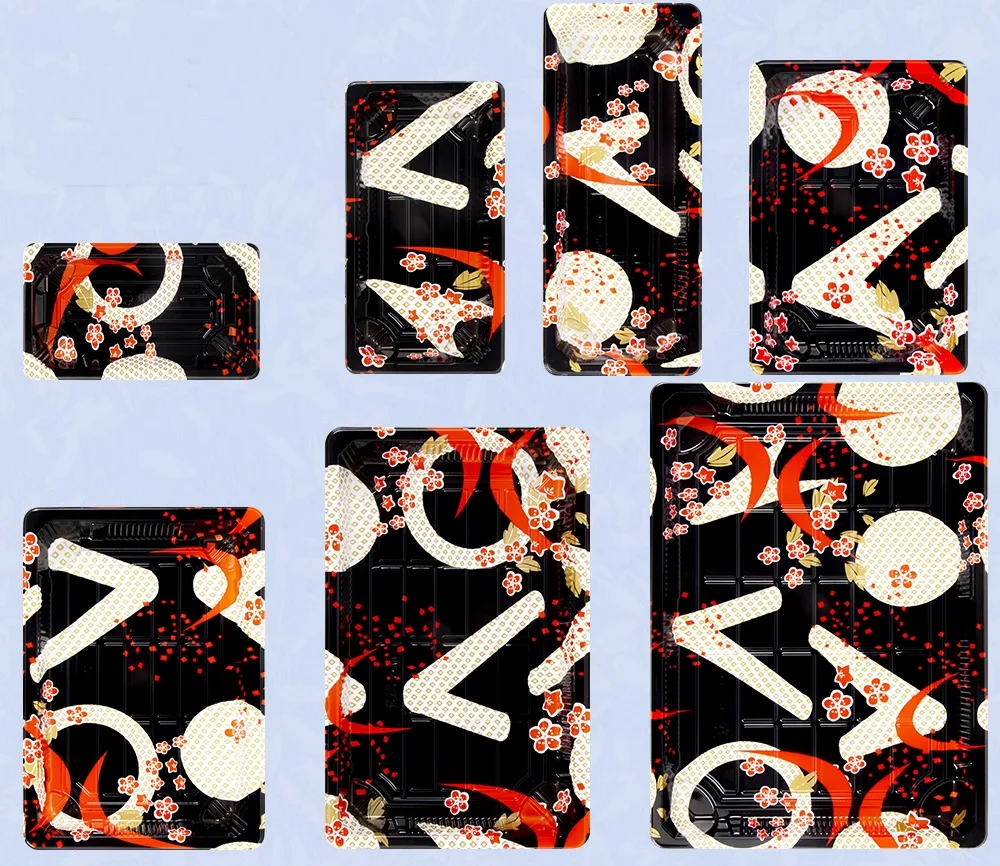 Hot Sale Printed Flower Plastic Disposable Sushi Packing Box with Lid for Packaging