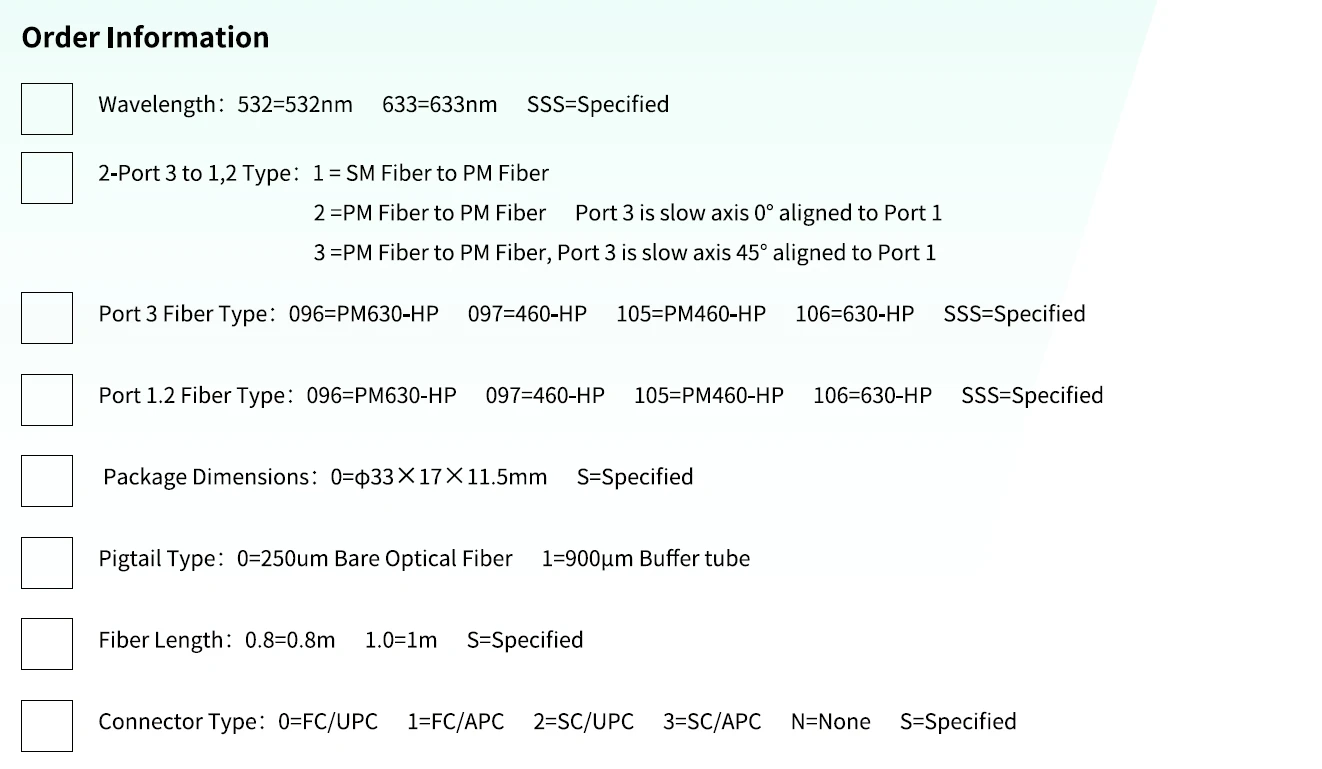 532nm/633nm Low Insertion PM Beam Splitter Combiner  For Fiber Sensors  Coherent Telecommunication Systems