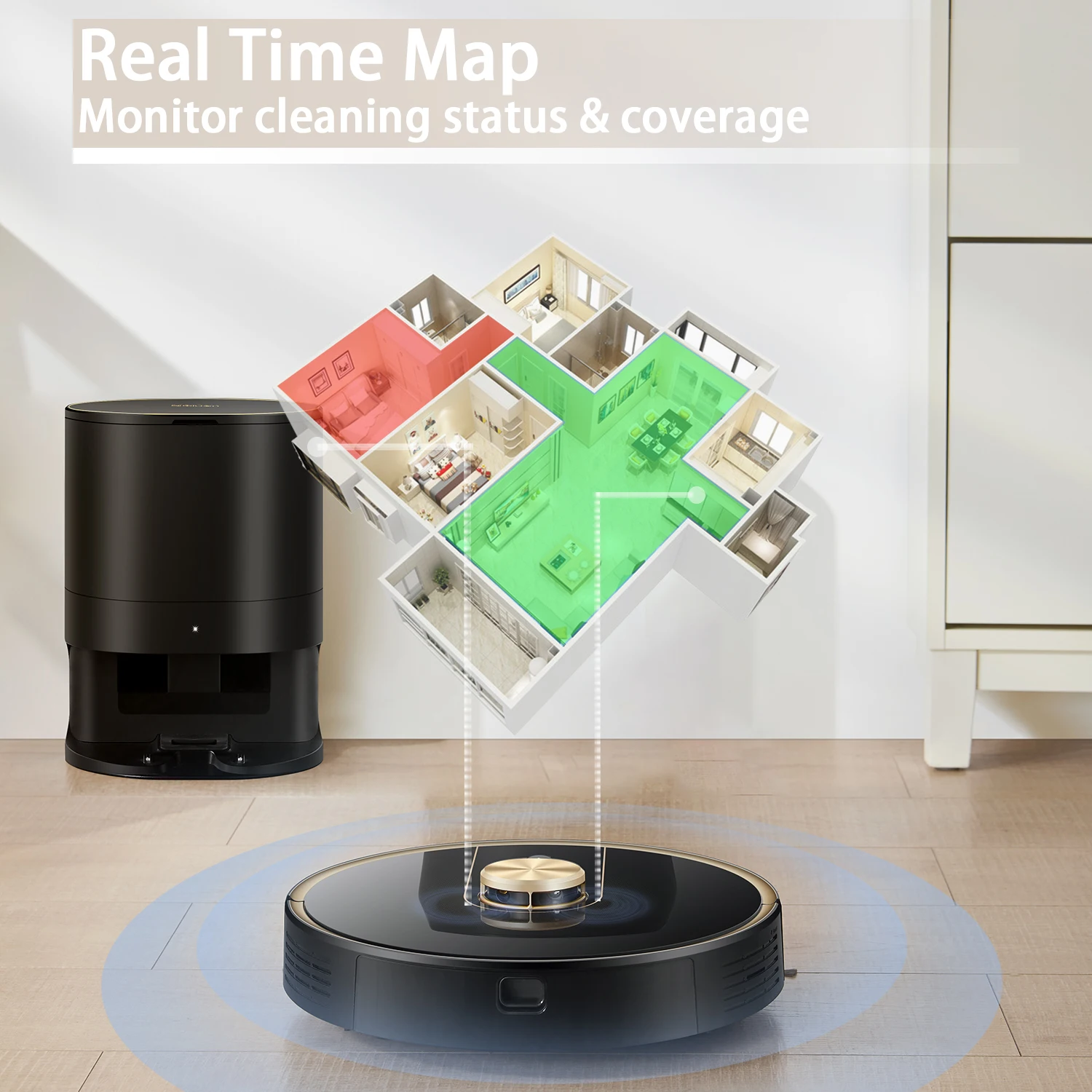 Uoni V980 Plus Smart Tuya WiFi Automatic Robotic Sweeper Rechargeable Robot Vacuum Cleaner with self-emptying dustbin