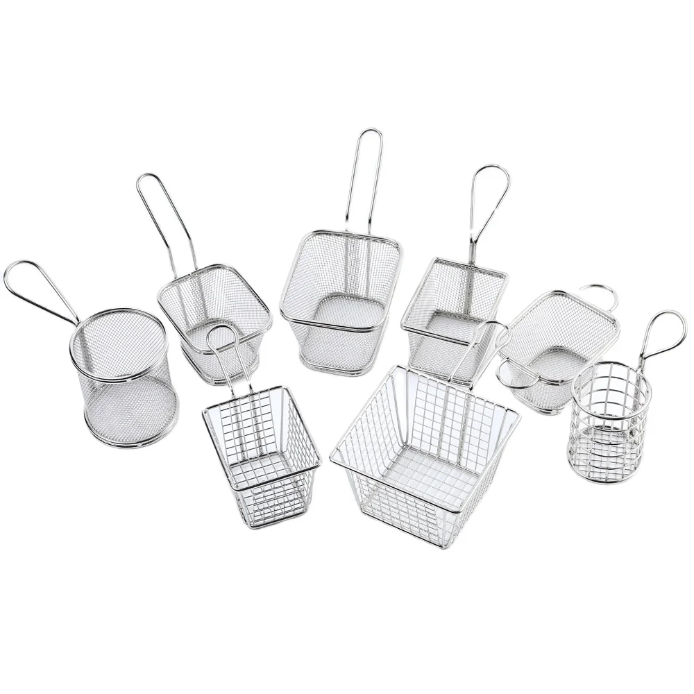 Mini Chip Baskets French Fries Basket, Mesh Wire Square Fry Basket Serving Food Net Strainer Presentation Kitchen Cooking Tools