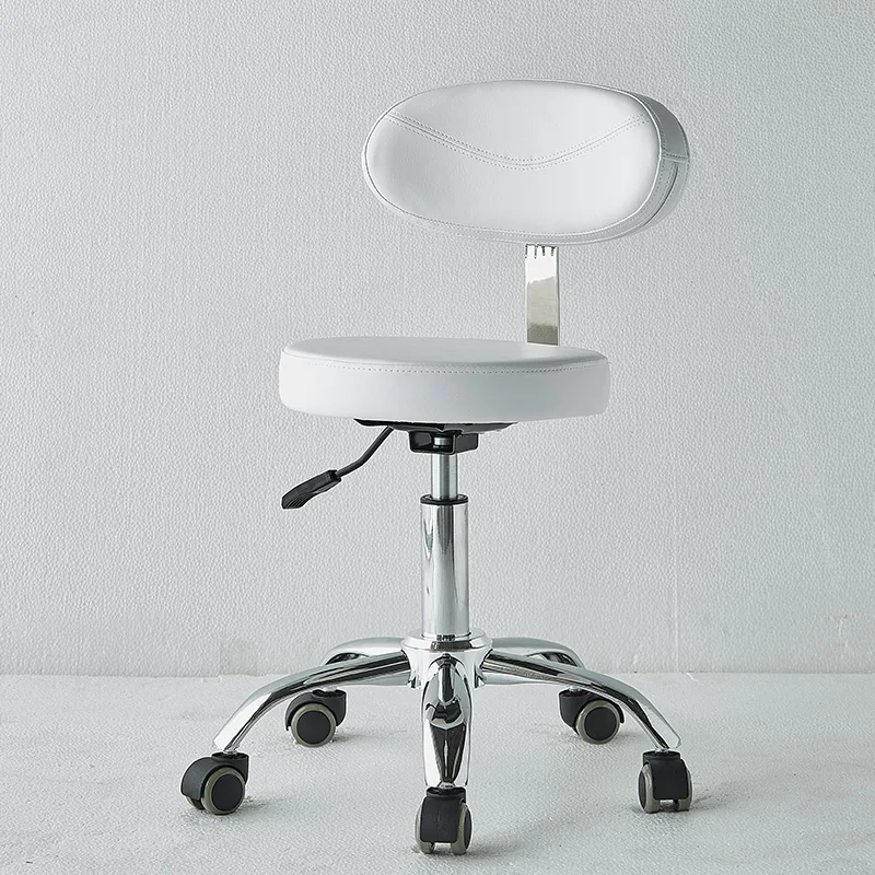 PU Leather Round Rolling Stool with Backrest Adjustable Swivel Hydraulic Gas Lift Stool for Tattoo Therapy Beauty Massage Spa