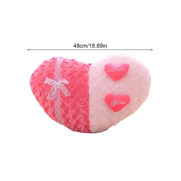 
Heart-shaped Pillow with Pink Rose Soft Bedside Leaning Cushion 