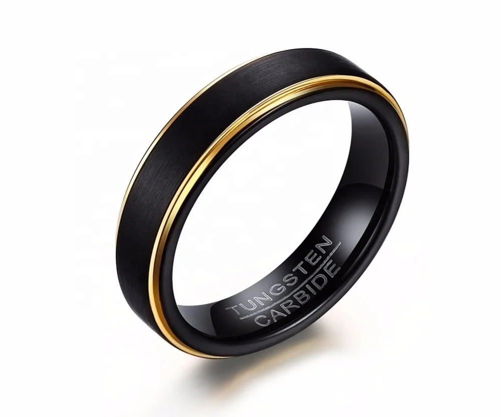 
Black Tungsten Rings for Men 5MM Thin Gold-color Wedding Rings for Male Jewelry 