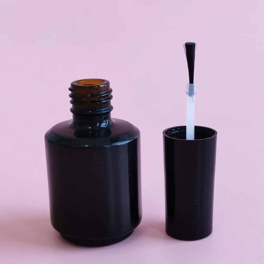 Custom 15ml Round Glossy Amber Color Empty Clear Glass Gel Nail Polish Bottle With Brush and cap