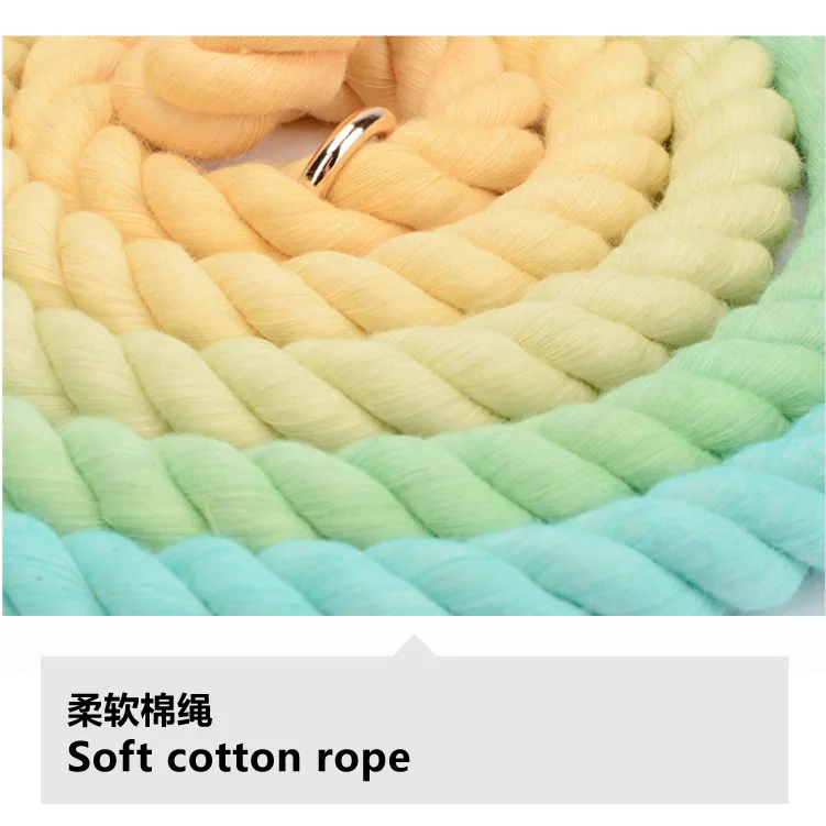 
Wholesales Stock Bulk Full Coloring Hands Free Pink Braided Nylon Rope Dog Leash With Gold Metal Chain Rope Collar Sets For Pets 