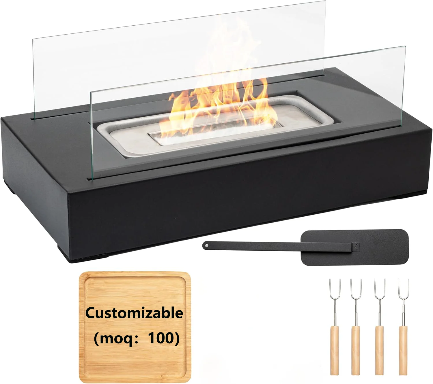 Rectangular Glass fire pit Small Portable Ethanol Fireplace Bio Ethanol Tabletop Fire pit Indoor Mini Tabletop Fire Pit