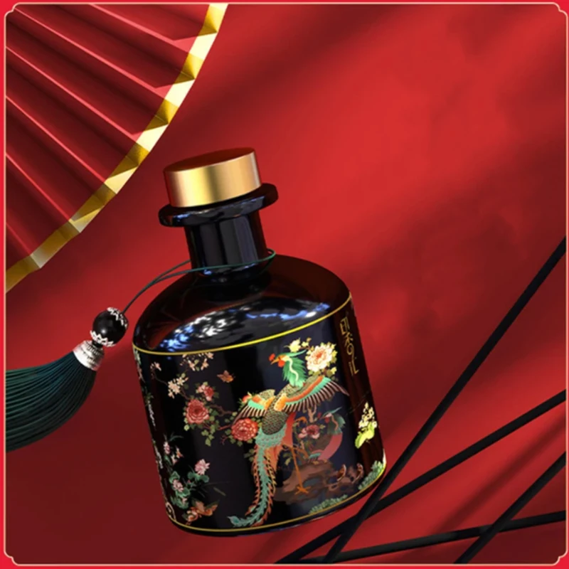 Custom luxury matte black glass bottle natural essential oil aroma reed diffuser with rattan sticks