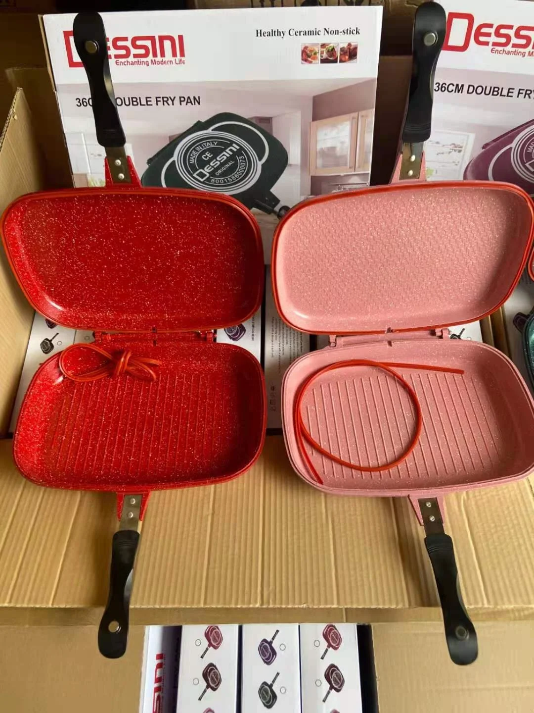 DESSINI aluminum die-cast double-sided grill pan Non-stick frying pan Square colorful breakfast roast steak pan