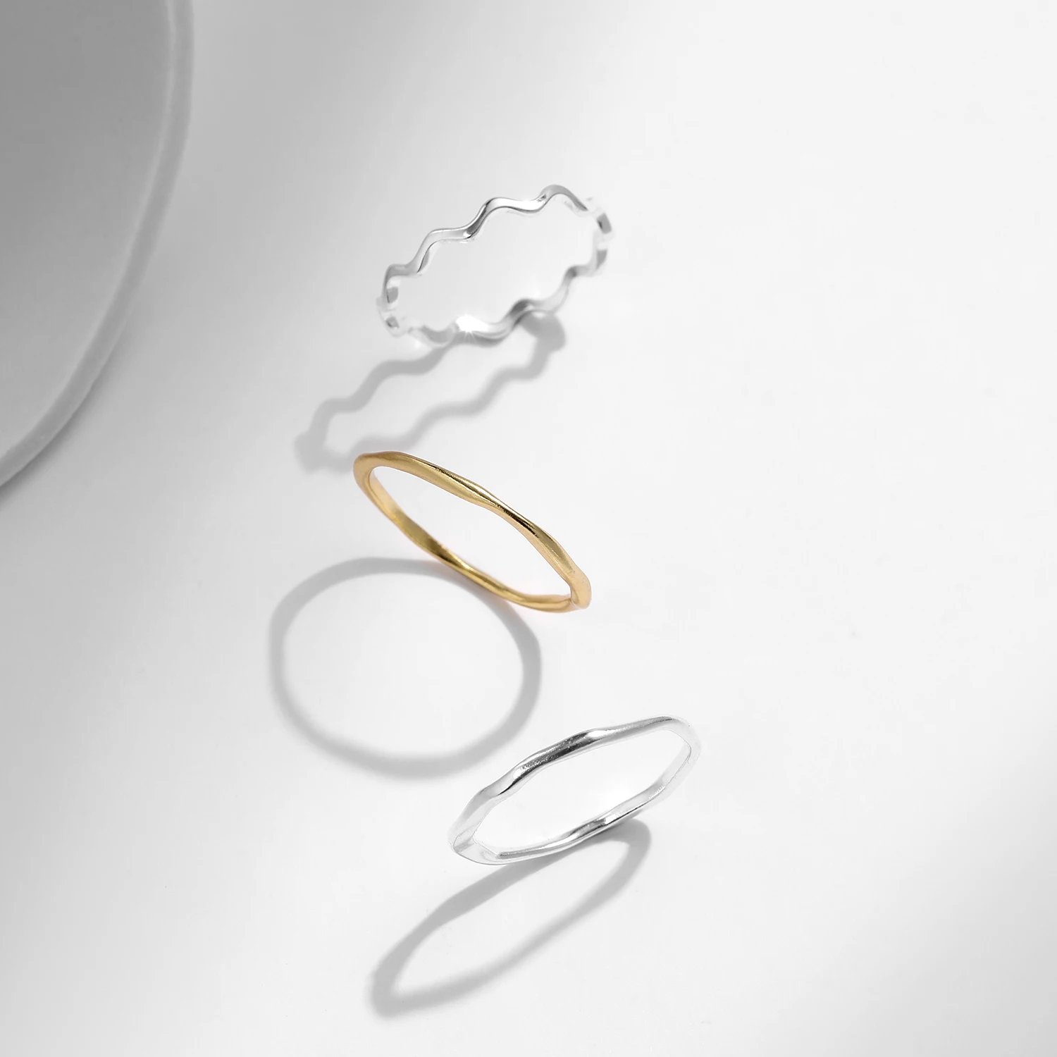 925 Sterling Silver Fashion Stackable Finger Rings For Women Simple Irregular Twist Tin Foil Texture Wave Curve Glitter Rings