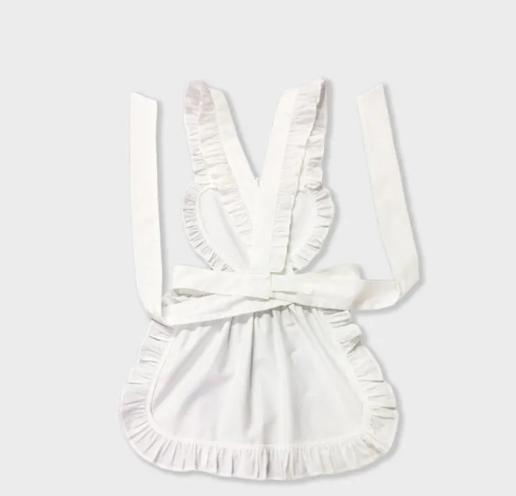 factory price promotional custom logo cotton and linen soft hand feeling apron with ruffle white ruffle apron