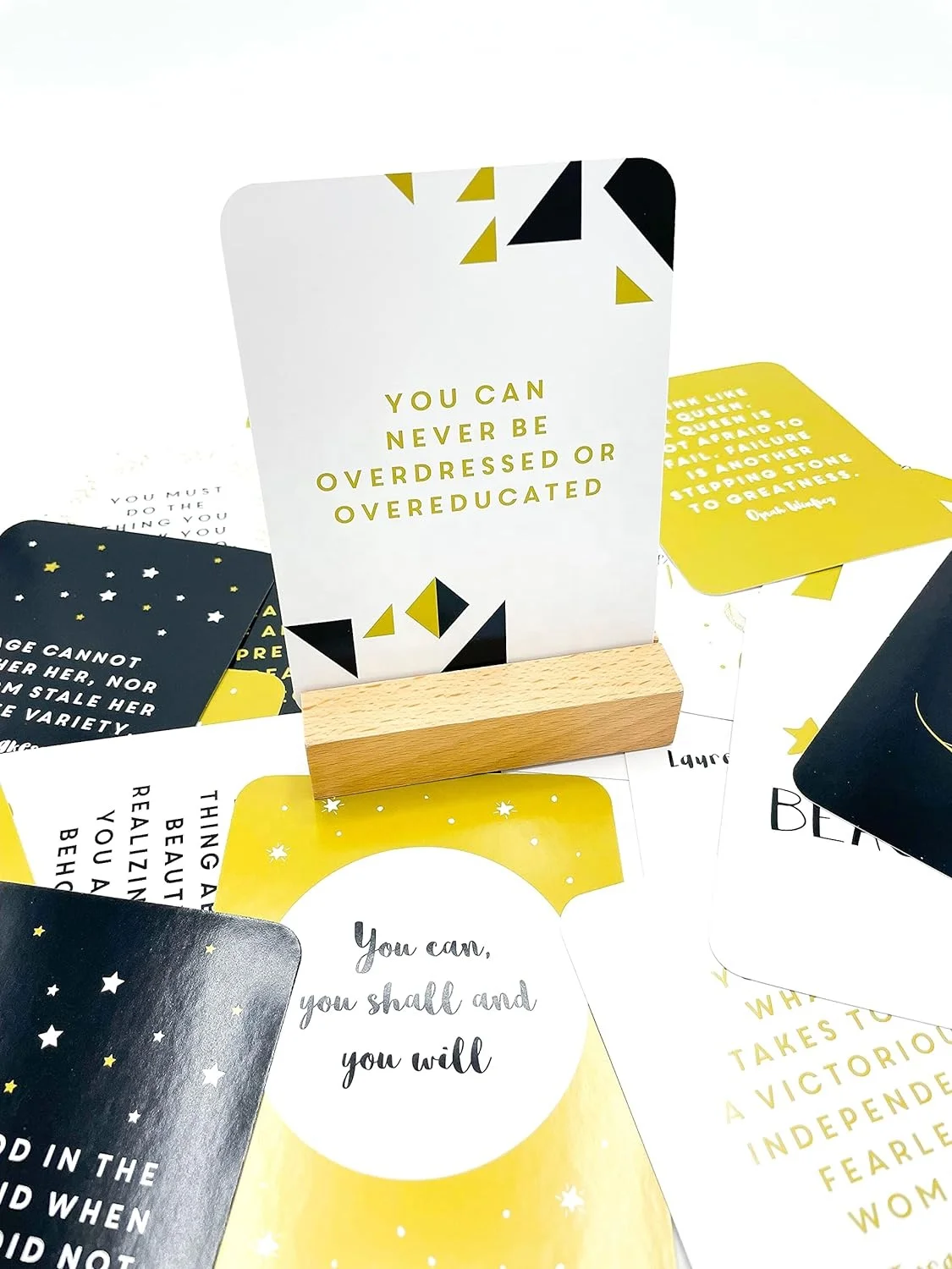Custom Affirmations Cards Printed Wooden Standers with Gold Stamping Hot Foil for Kids and Women Packaged in Box