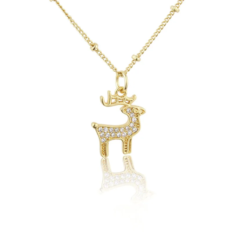 ins new product diamond lucky elk male and female copper and gold diy animal deer necklace