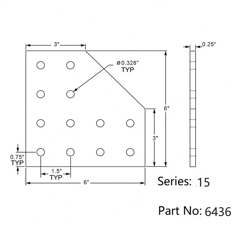 Heavy duty OEM ODM 12 Hole - 90 Degree Angled Flat Plate aluminum connecting plate apply to Factory Assembly Line#6436