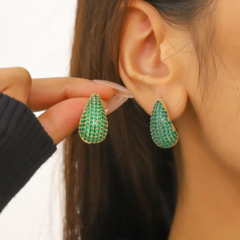 ZF 2024 New Arrival Water Drop Earrings Cubic Zirconia Fashion Jewelry Silver Plated Simple Geometric Chunky custom earrings