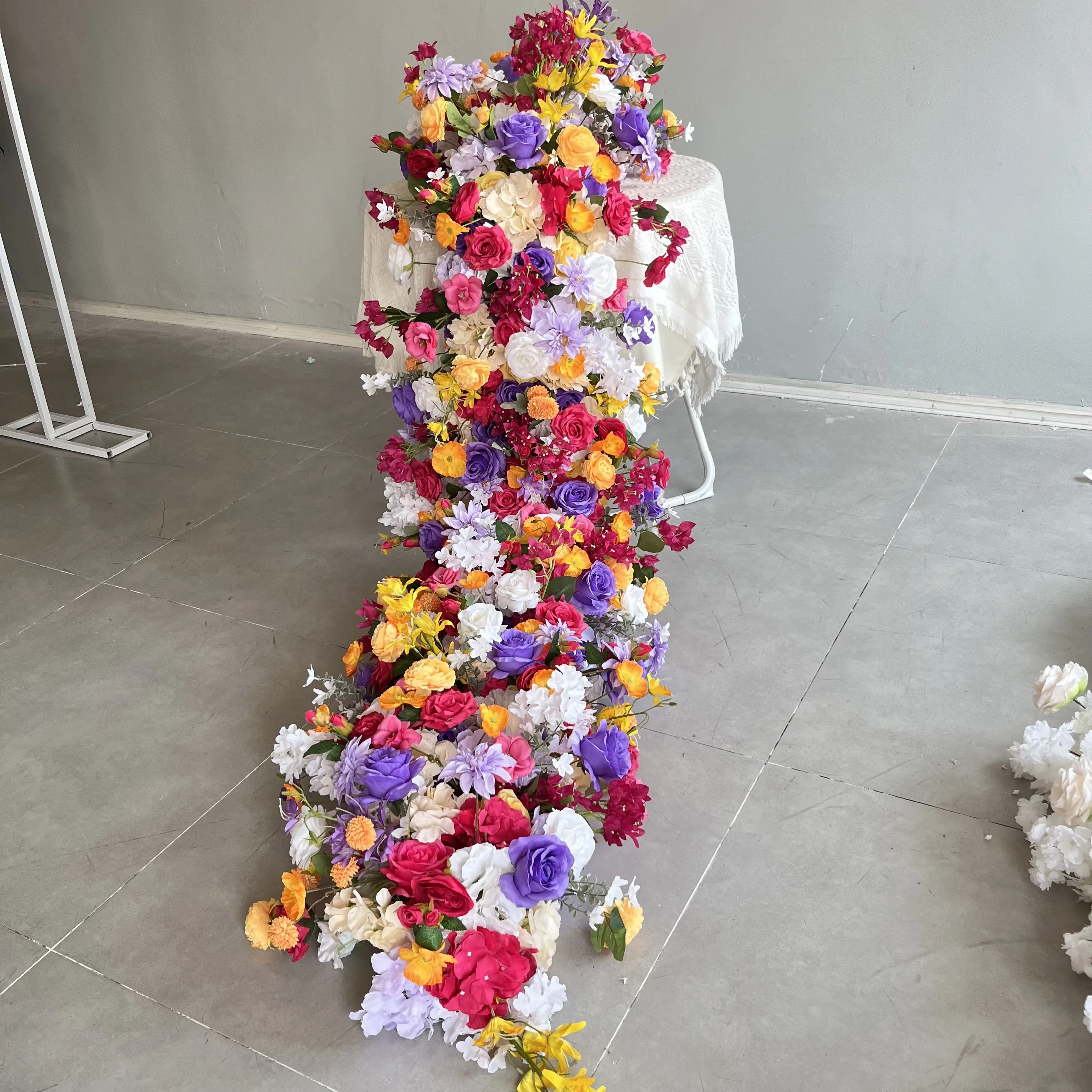 B-FR005 Wholesale artificial purple flower runner decoration silk flower runner wedding table artificial flower runner