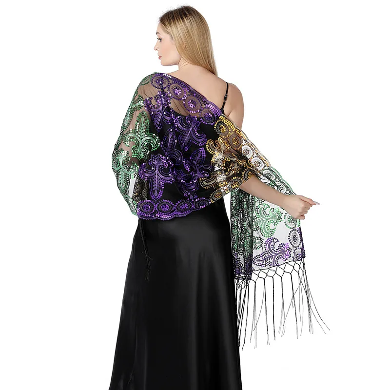 Mardi Gras Poncho Costume Sequin Scarf Shawl Masquerade Party Favor Accessories
