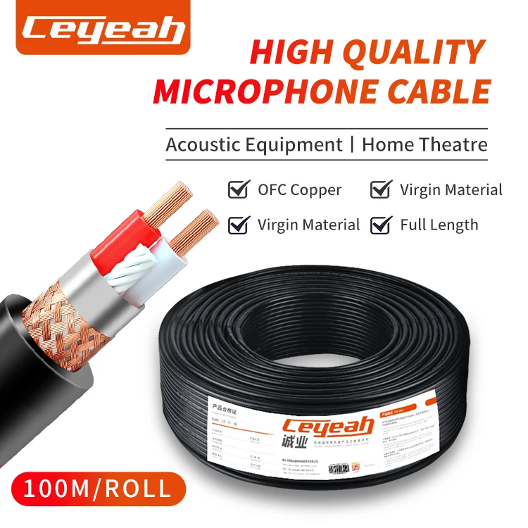 Home Theater XLR Audio Cable Factory Flexible Shielded Low Noise OFC Copper Hifi Speaker Wire 100m Roll Microphone Cable Wire