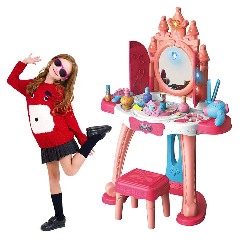 preschool toys for girl mult-function IR Control open the door plastic dressing table toy pretend beauty makeup toys