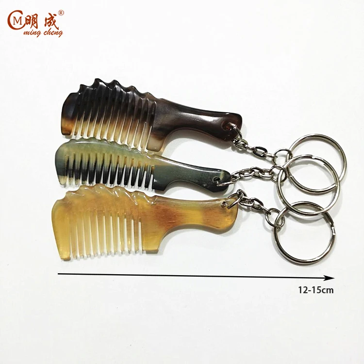 Highly polishing handle make horn comb keychain custom logo,funny keychain