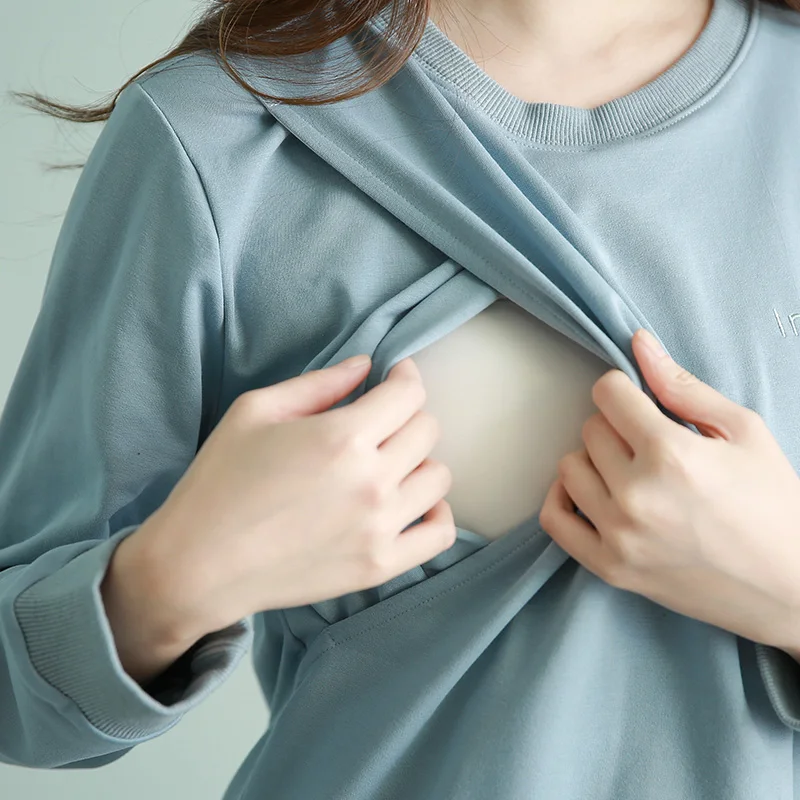 O-neck breastfeeding clothing 95% cotton full sleeve nursing top side breastfeeding access breastfeeding hoodie