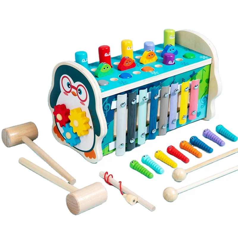 kids Educational toys Multi-functional Children Play Xylophone Musical  Magnetic Fishing Toy Wooden Whack a Mole children Toy