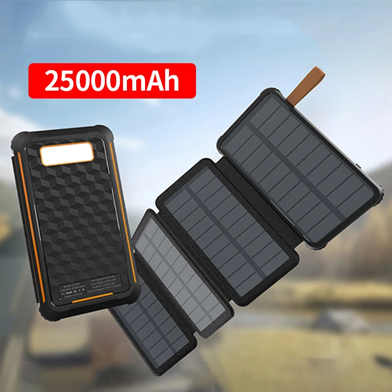 Outdoor Waterproof 25000mah Folding Solar Panels Portable Solar Charger Power bank with LED Light