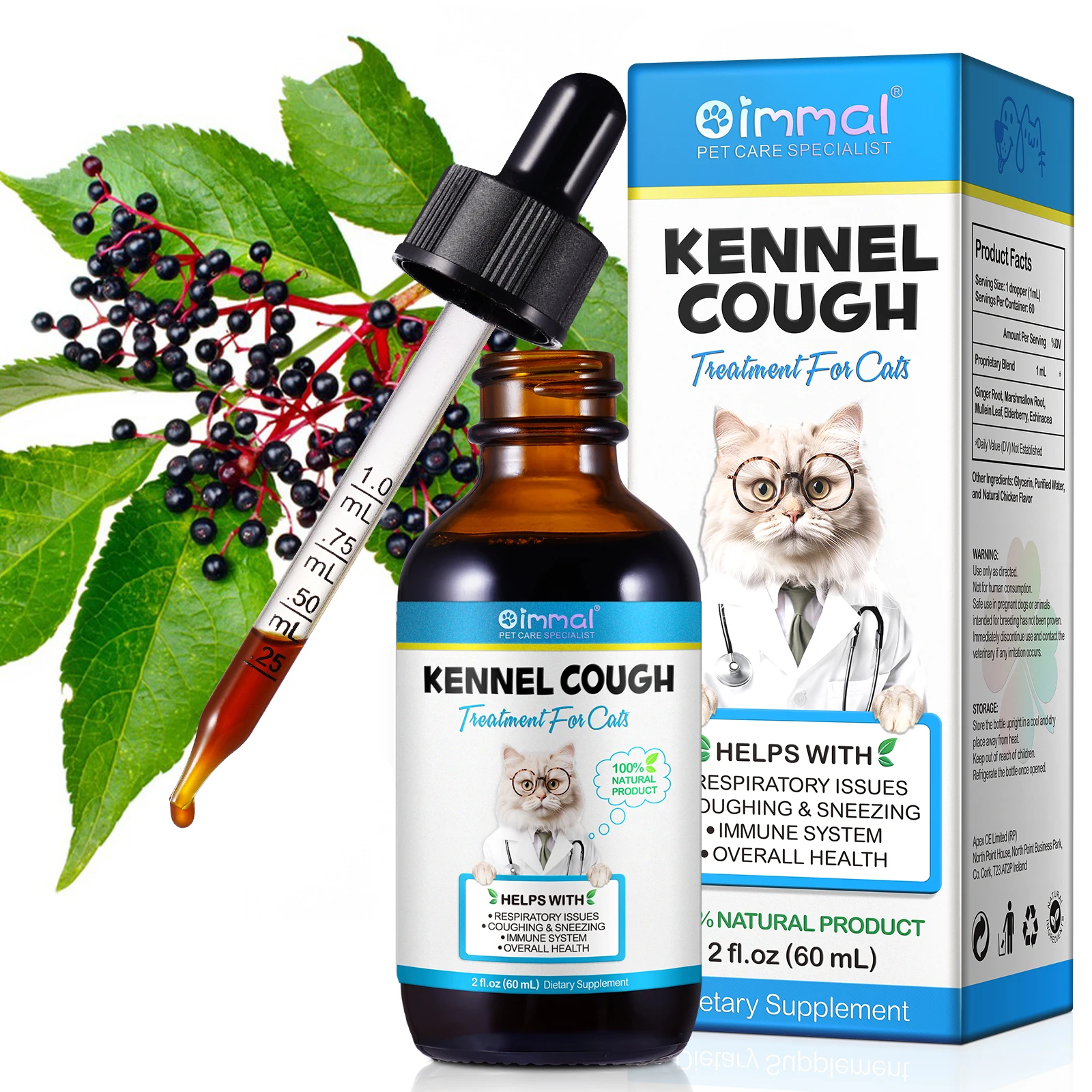 OIMMAI 60ml throat soother dry wet barky pet cough and cat asthma cat sneezing cat cough treatment cough relief drops