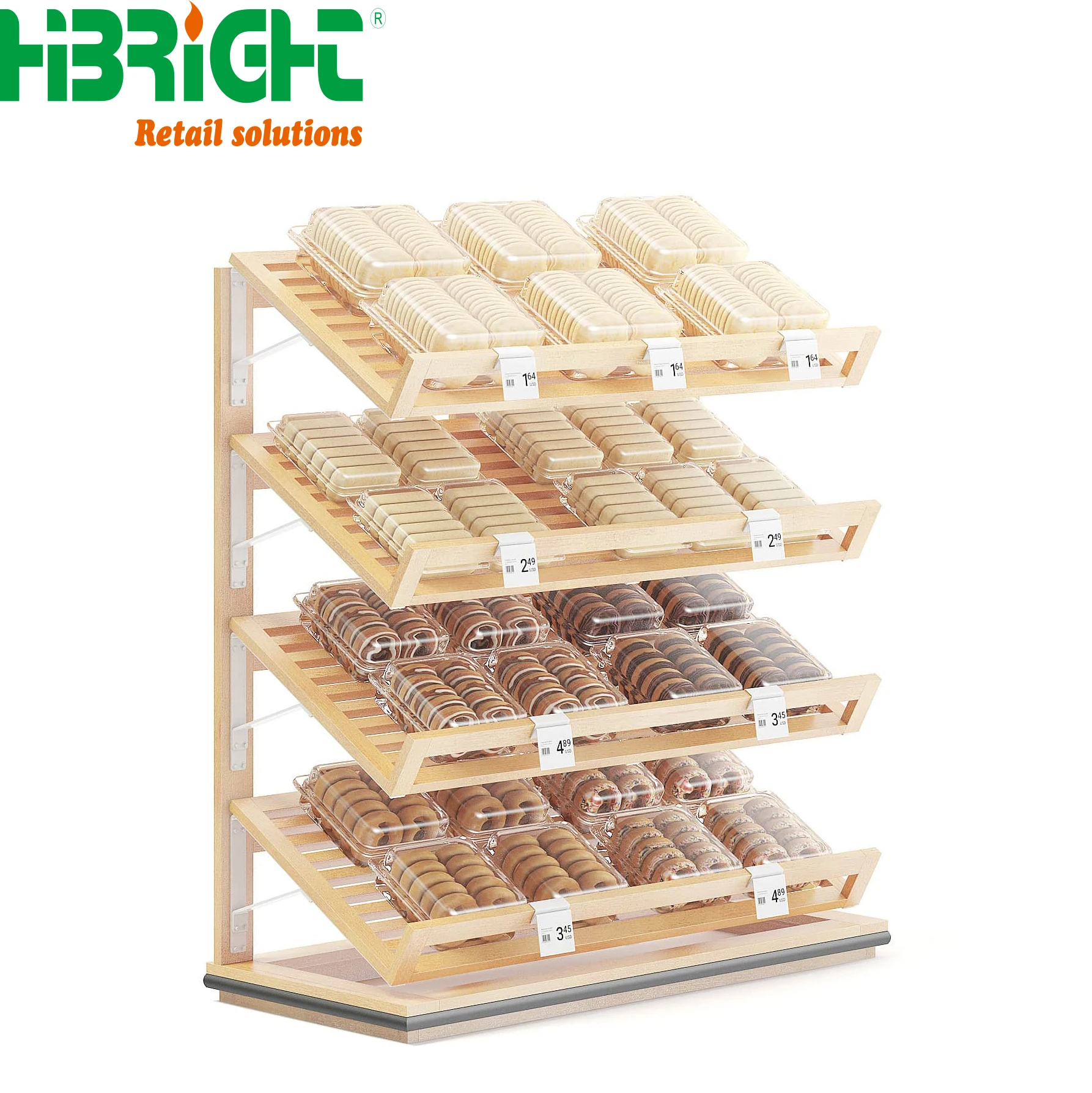Wooden Bread  Display Rack Multilayers Supermarket Promotion Shelving for Professional Bakery