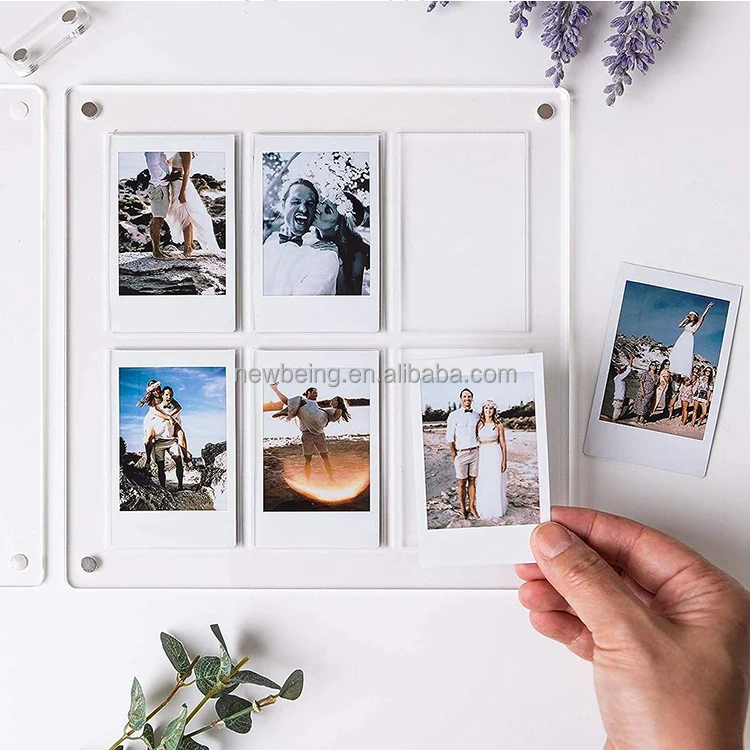Acrylic Magnetic Photo Frame Clear Acrylic Floating 8x8 inch Frame with Polaroid Instax Collage frame insert