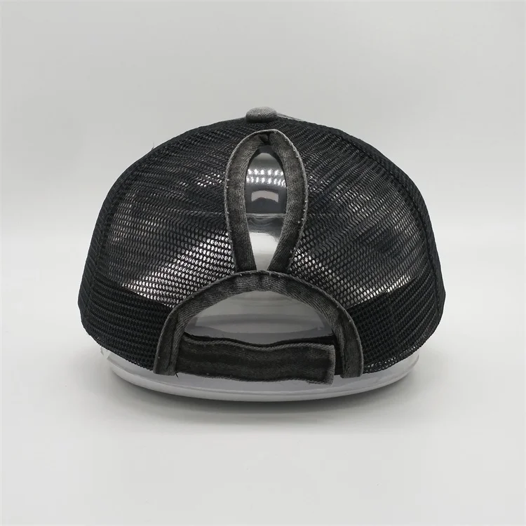 2019 Popular Denim Distressed Worn Out 6panel Mesh Ponytail Baseball Trucker Sports Hats Caps