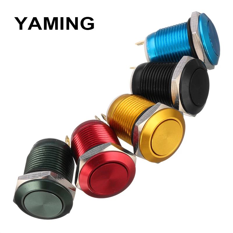 
12mm Metal Push Button Switch Momentary Reset Flat/High Head Round 2Pins 1NO Oxidize Black/ Green/ Yellow/ Red/ Blue  (62280993801)