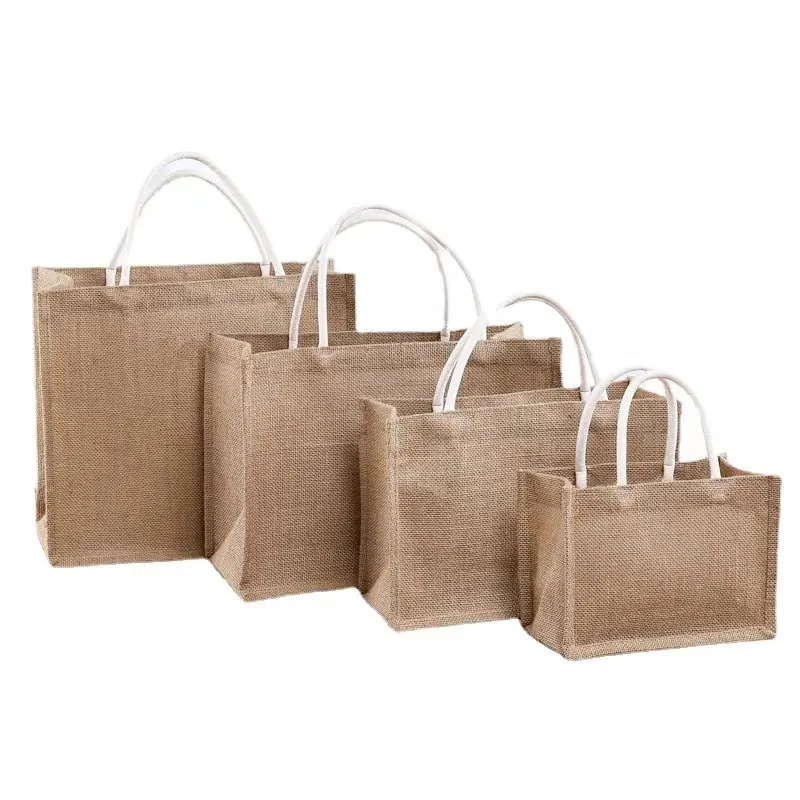 Wholesale Plain  Shopper Bag Custom Printed Large Natural Eco Friendly  Jute Shopping bag for gifts