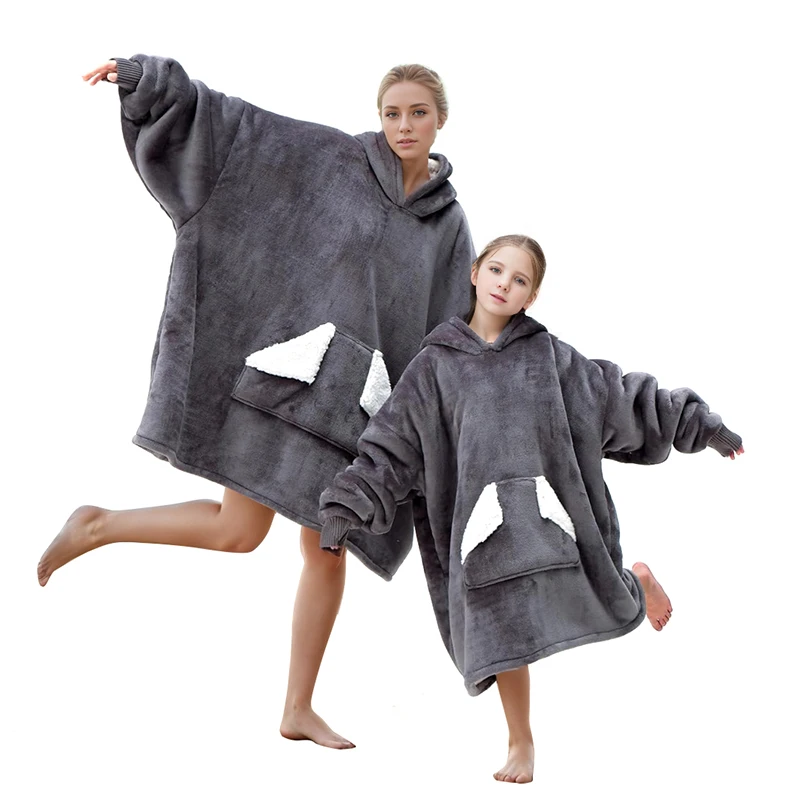 Oversized Sherpa Fleece Sweatshirt Blanket with Giant Hood Pocket and Sleeves for Adult Wearable Blanket Hoodie