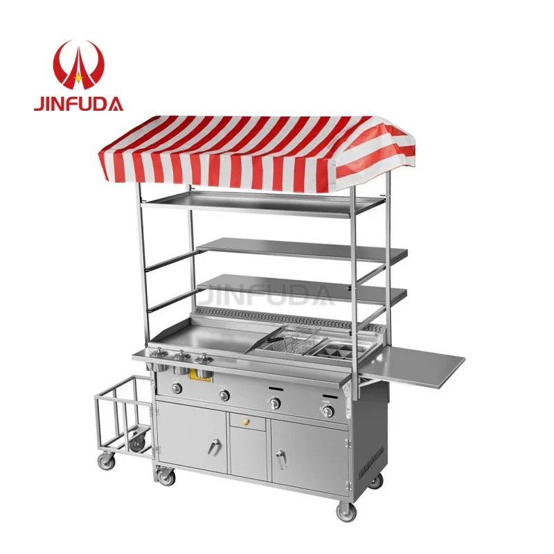 2024 New Food Trailer Mobile Snack Car Hand Push Food Cart For Grill Pan Fryer Bbq Snack Truck Cart Mobile